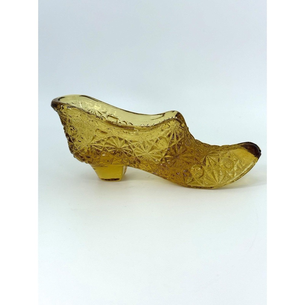 Vintage Amber Daisy & Button Glass Shoe Slipper Heeled Boot‎ Collectible 4.5" - Picture 5 of 10